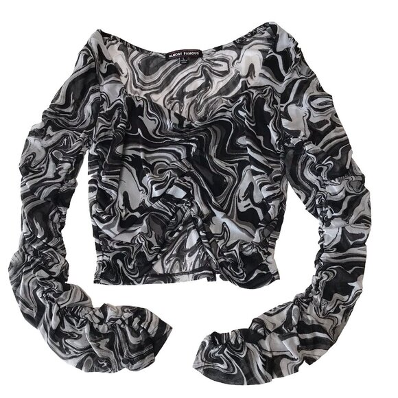 Y2K Almost Famous Top Women Large Mesh Psychedelic Fairy Grunge Ruched Rave Club - Picture 1 of 10